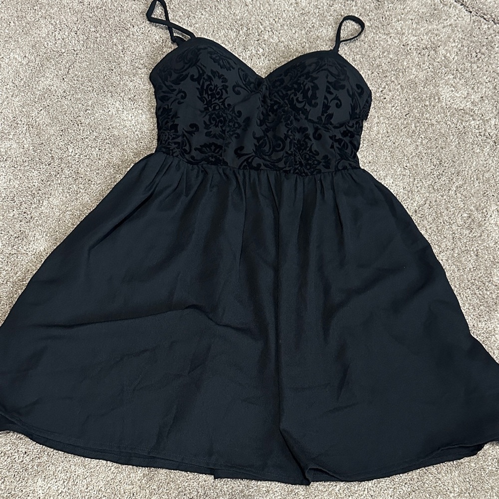 Black Sleeveless Dress with Floral Detail